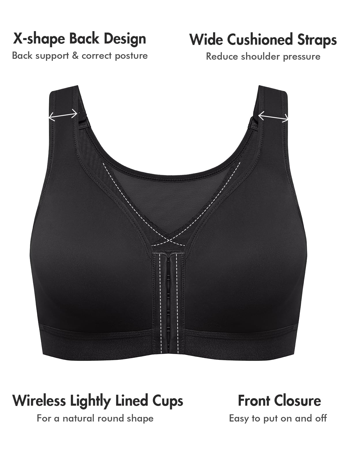 Women's Natrelax Front Closure Bras Posture Lightly Padded Plus Size Wireless Full Coverage Bra