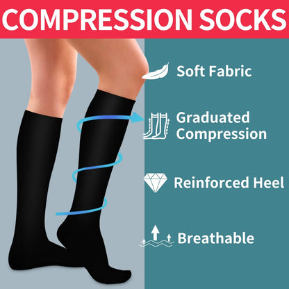 Compression Socks for Women & Men Circulation(6 pairs)-Graduated Supports Socks for Running, Athletic Sports