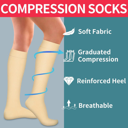 Compression Socks for Women & Men Circulation(6 pairs)-Graduated Supports Socks for Running, Athletic Sports