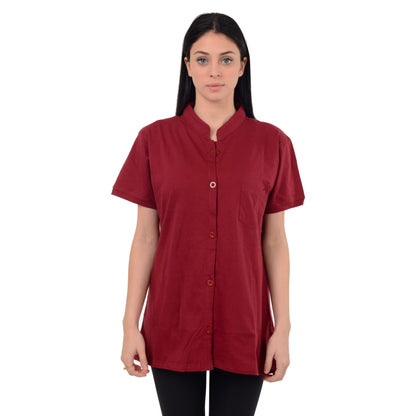 Post Mastectomy Shirt Band Collar Button Down Blouse with Drain Pockets Drainage Management