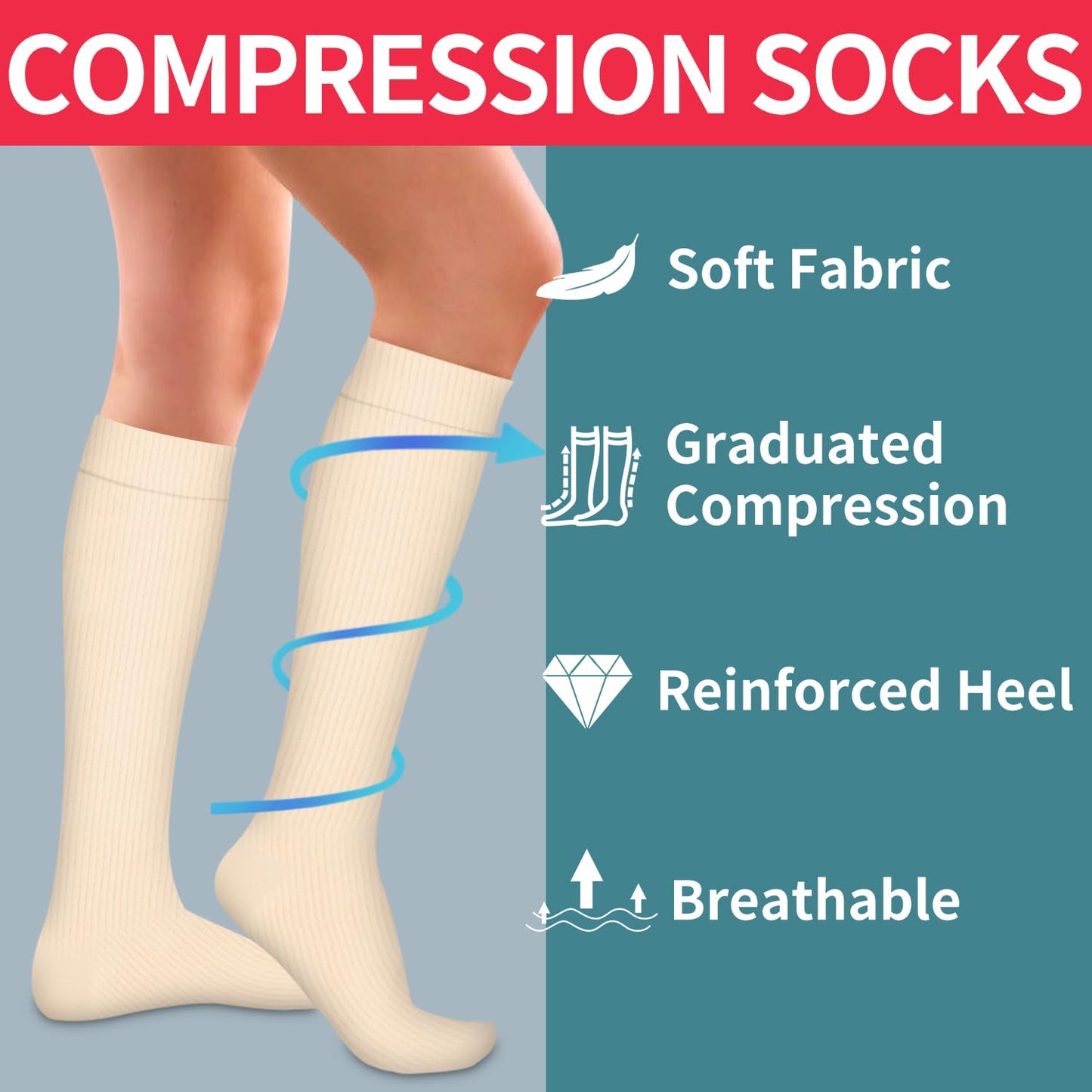 Compression Socks for Women & Men Circulation(6 pairs)-Graduated Supports Socks for Running, Athletic Sports