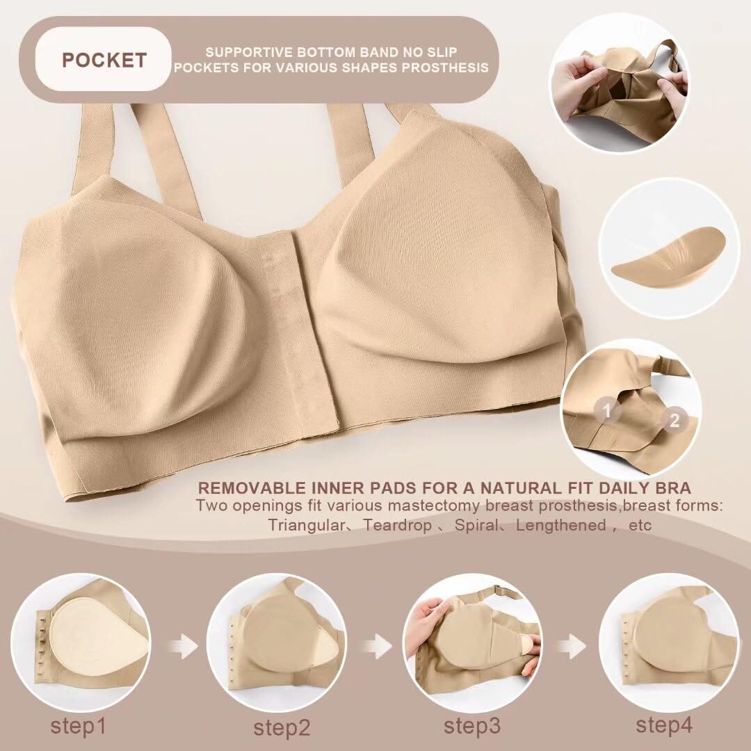 Seamless front closure mastectomy bra surgical bra Pocket Breast Prosthesis Breast forms Bralette Daily Bra