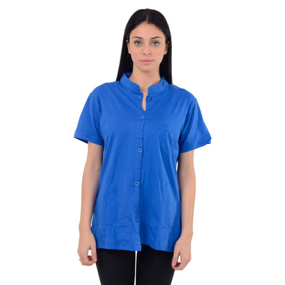 Post Mastectomy Shirt Band Collar Button Down Blouse with Drain Pockets Drainage Management