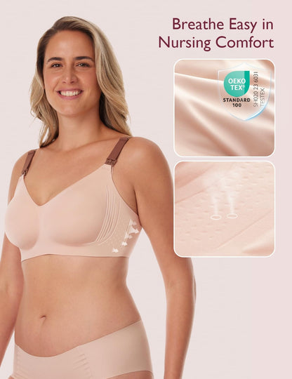 Nursing Bras for Breastfeeding, 3.0 Jelly Strip Lift Support Maternity Bra, Seamless Soft Wirefree Pregnancy Bra