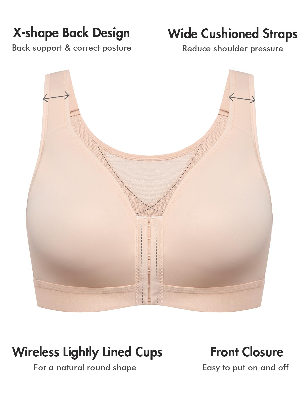 Women's Natrelax Front Closure Bras Posture Lightly Padded Plus Size Wireless Full Coverage Bra