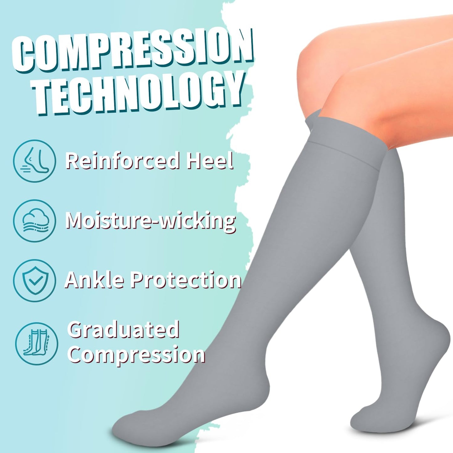 Compression Socks for Women & Men Circulation(6 pairs)-Graduated Supports Socks for Running, Athletic Sports