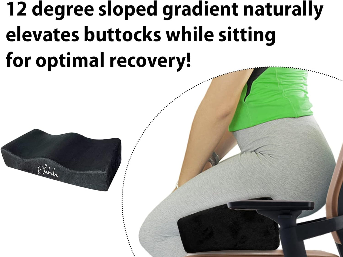 Brazilian Butt Lift BBL Pillow for Post Surgery Recovery + Drawstring Bag, Fitted Contour for Maximal Comfort, Inclined Surface for Safe & Optimal Recovery. Promotes Natural Seating Posture