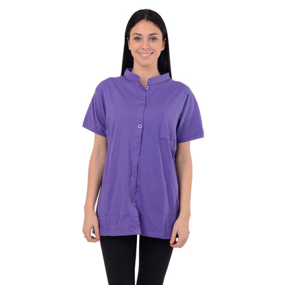 Post Mastectomy Shirt Band Collar Button Down Blouse with Drain Pockets Drainage Management