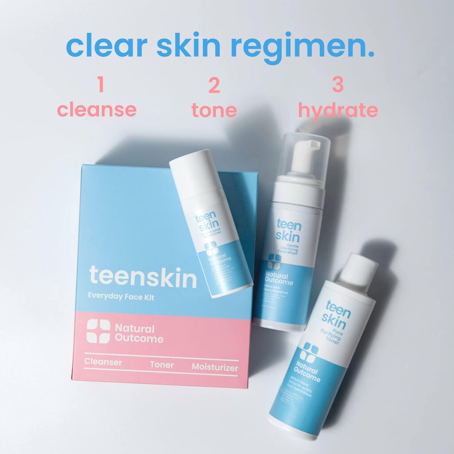 Teen Skin 3-Step Skin Care Kit, Daily Boys & Girls Skin Care Regimen, Face Wash, Toner, & Moisturizer, Perfect for Teens Preteens & Kids Looking to Prevent Acne