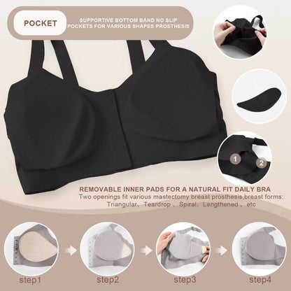 Seamless front closure mastectomy bra surgical bra Pocket Breast Prosthesis Breast forms Bralette Daily Bra