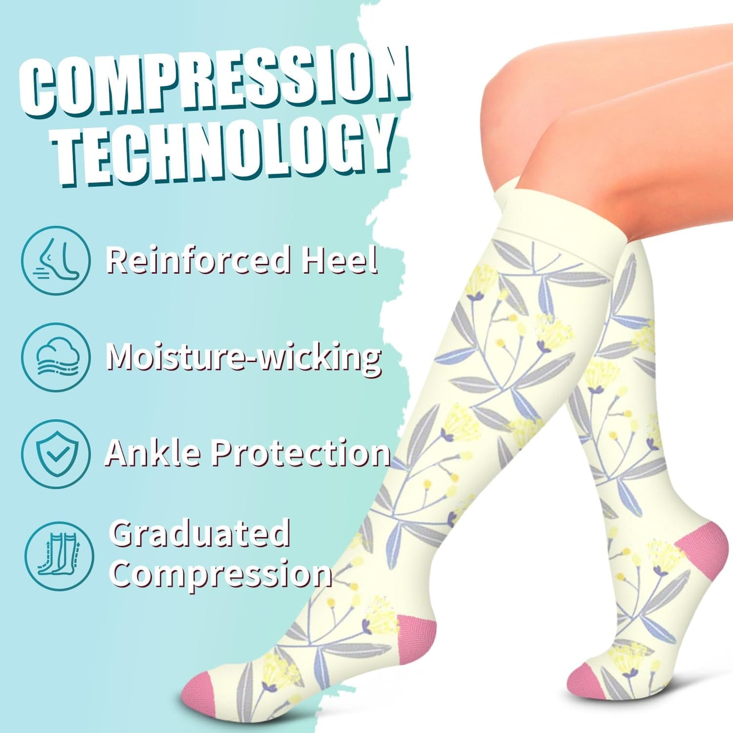 Compression Socks for Women & Men Circulation(6 pairs)-Graduated Supports Socks for Running, Athletic Sports