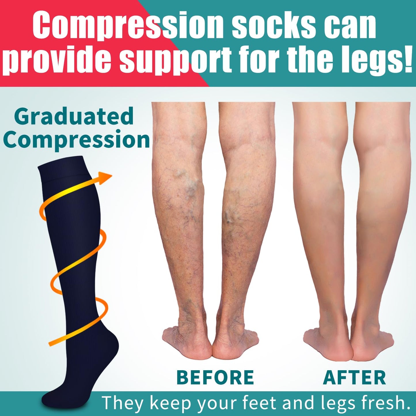 Compression Socks for Women & Men Circulation(6 pairs)-Graduated Supports Socks for Running, Athletic Sports