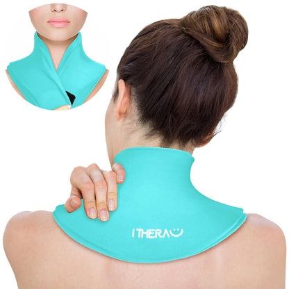 iTHERAU Neck Ice Pack Wrap, Hot or Cold Compress for Cervical Pain Relief, Soft Gel Ice Packs for Injuries Reusable, Sports Injuries, Swelling, Office Pressure, Black