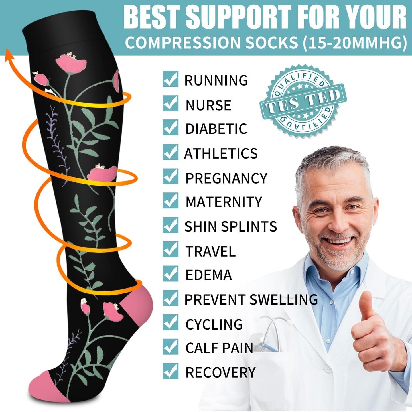 Compression Socks for Women & Men Circulation(6 pairs)-Graduated Supports Socks for Running, Athletic Sports