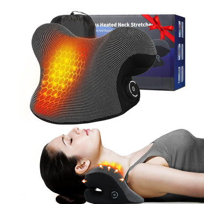 Wireless Heated Neck Stretcher for Pain Relief, Portable Cordless Neck Shoulder Cervical Traction Device with Graphene Heating Pad No Smell Magnetic Therapy Case Relaxer for TMJ Migraine Spine Alignment