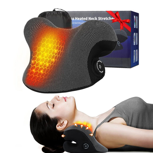 Wireless Heated Neck Stretcher for Pain Relief, Portable Cordless Neck Shoulder Cervical Traction Device with Graphene Heating Pad No Smell Magnetic Therapy Case Relaxer for TMJ Migraine Spine Alignment