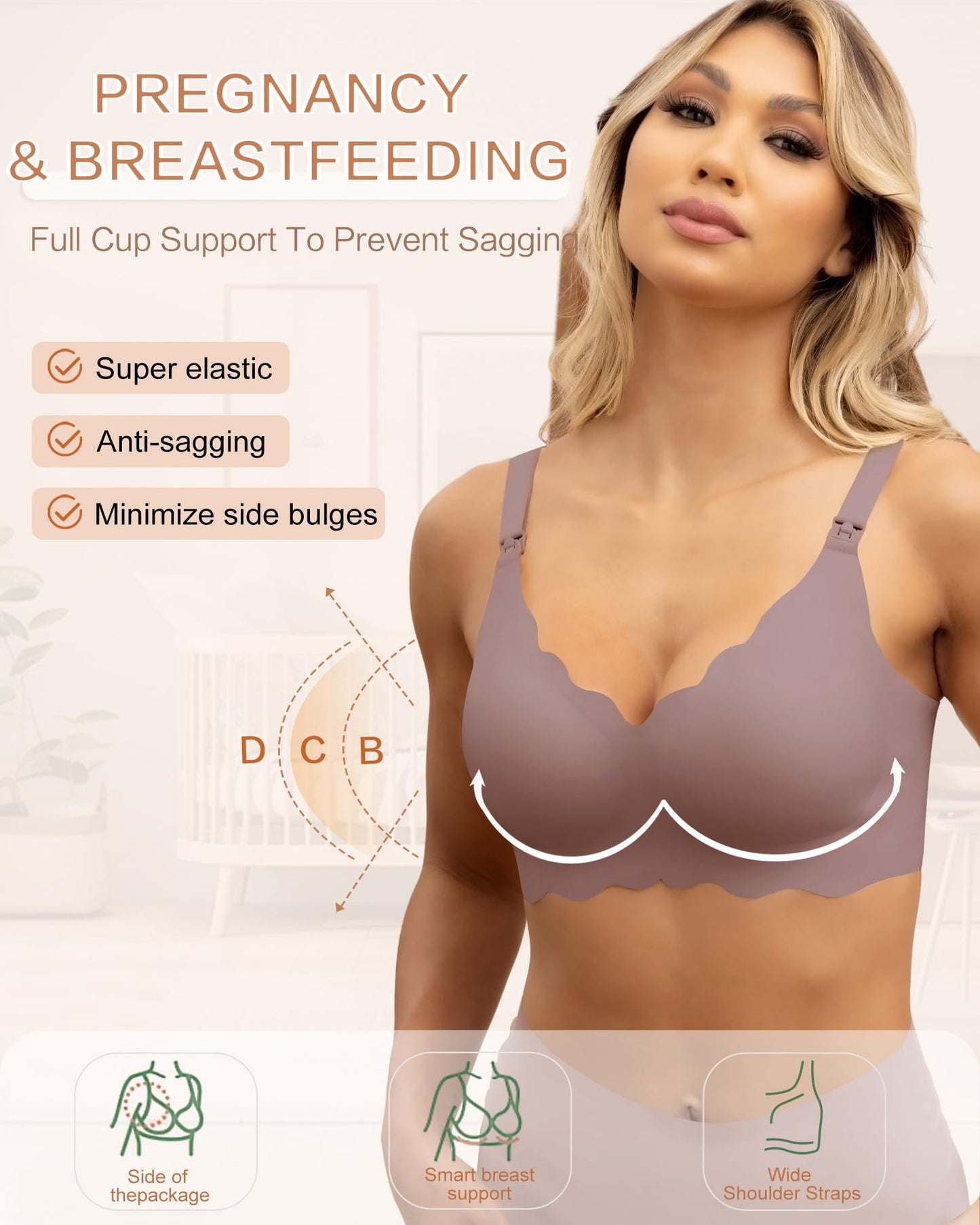 Nursing Bras for Breastfeeding Wavy Seamless Comfort Maternity Bralette Wireless Pregnancy Sleep Bra with Support