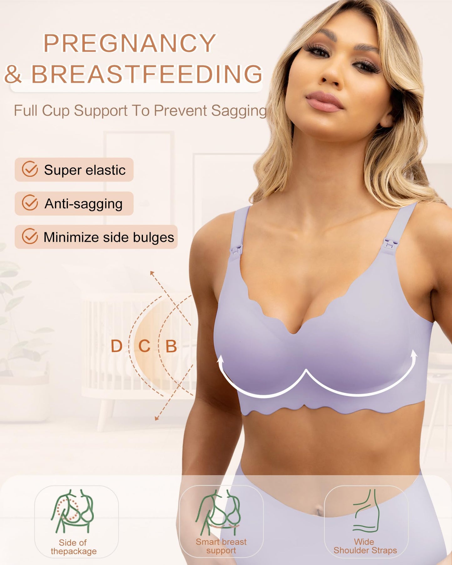 Nursing Bras for Breastfeeding Wavy Seamless Comfort Maternity Bralette Wireless Pregnancy Sleep Bra with Support