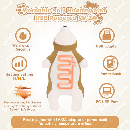 Electric Heating Pad for Period Cramps, Cuddly Soft 14" Shiba Inu Plush with a Hot Soft Belly USB Powered, Menstrual Heating Pad Neck Shoulder Pain Relief