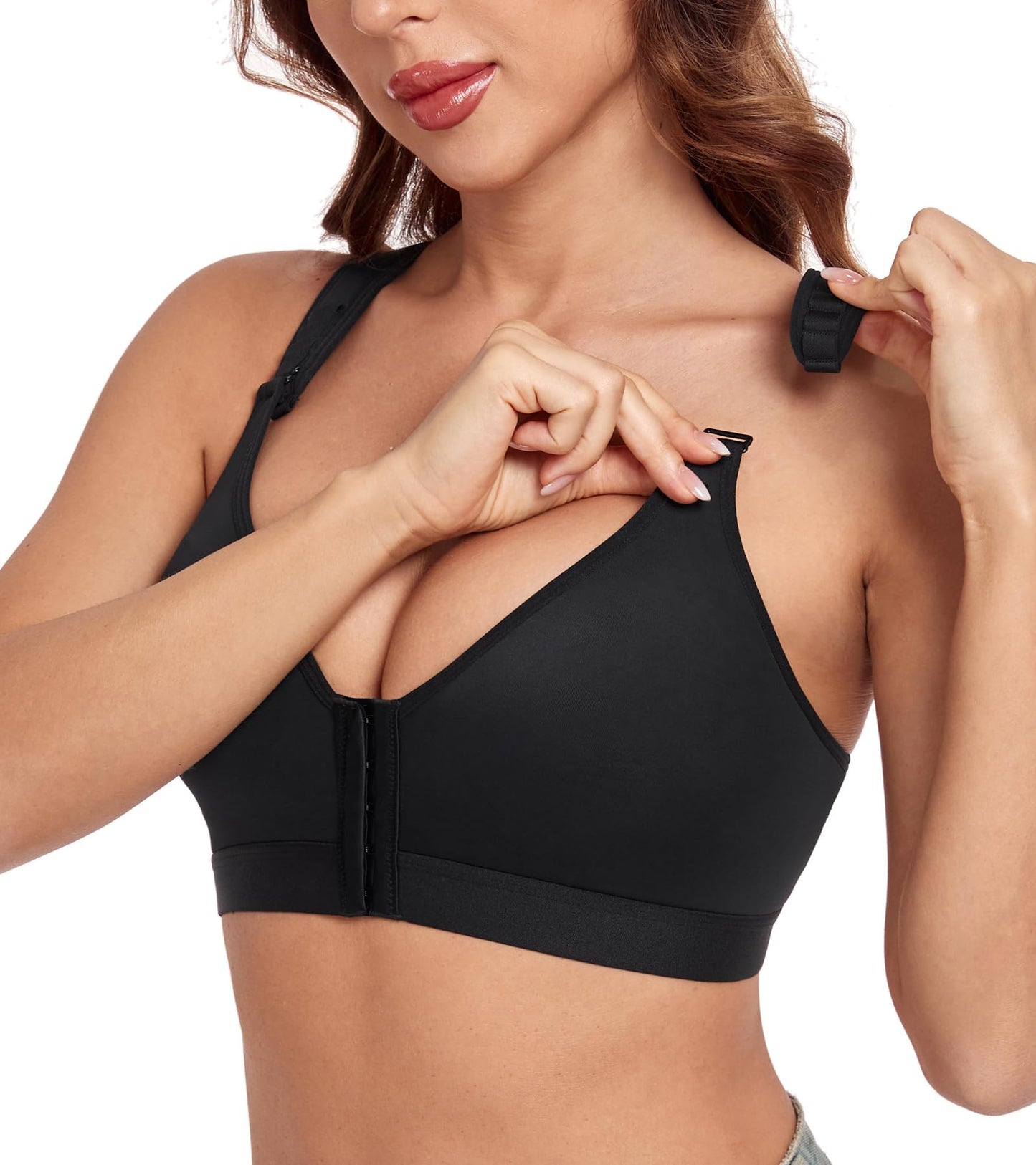 Post Surgical Bra Front Closure Non Padded Wirefree Racerback Adjustable Wide Strap Mastectomy