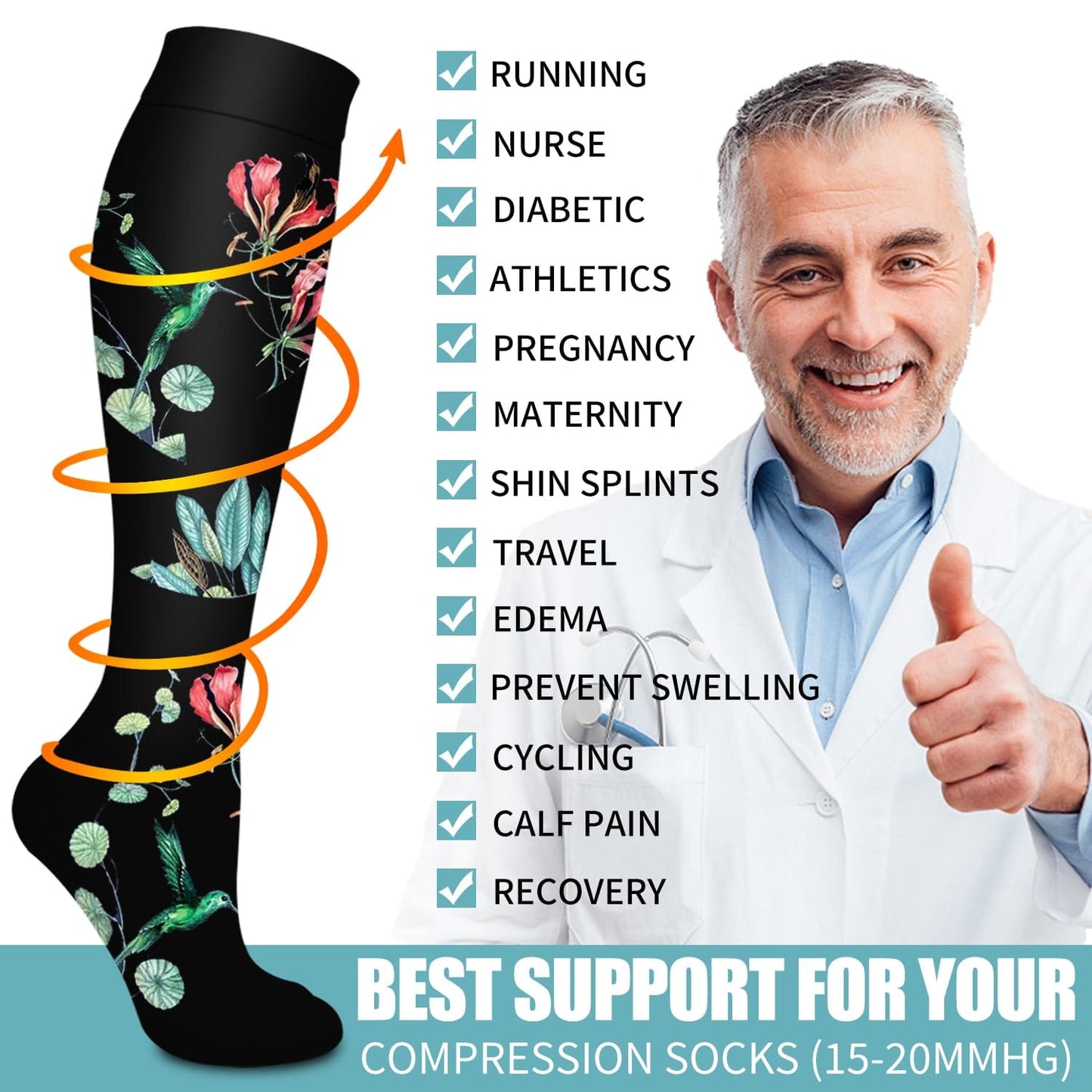 Bluemaple 6 Pack Copper Compression Socks for Women & Men - Best Support for Nurses, Recovery, Running, Athletic