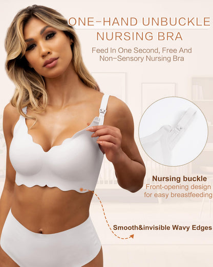 Nursing Bras for Breastfeeding Wavy Seamless Comfort Maternity Bralette Wireless Pregnancy Sleep Bra with Support