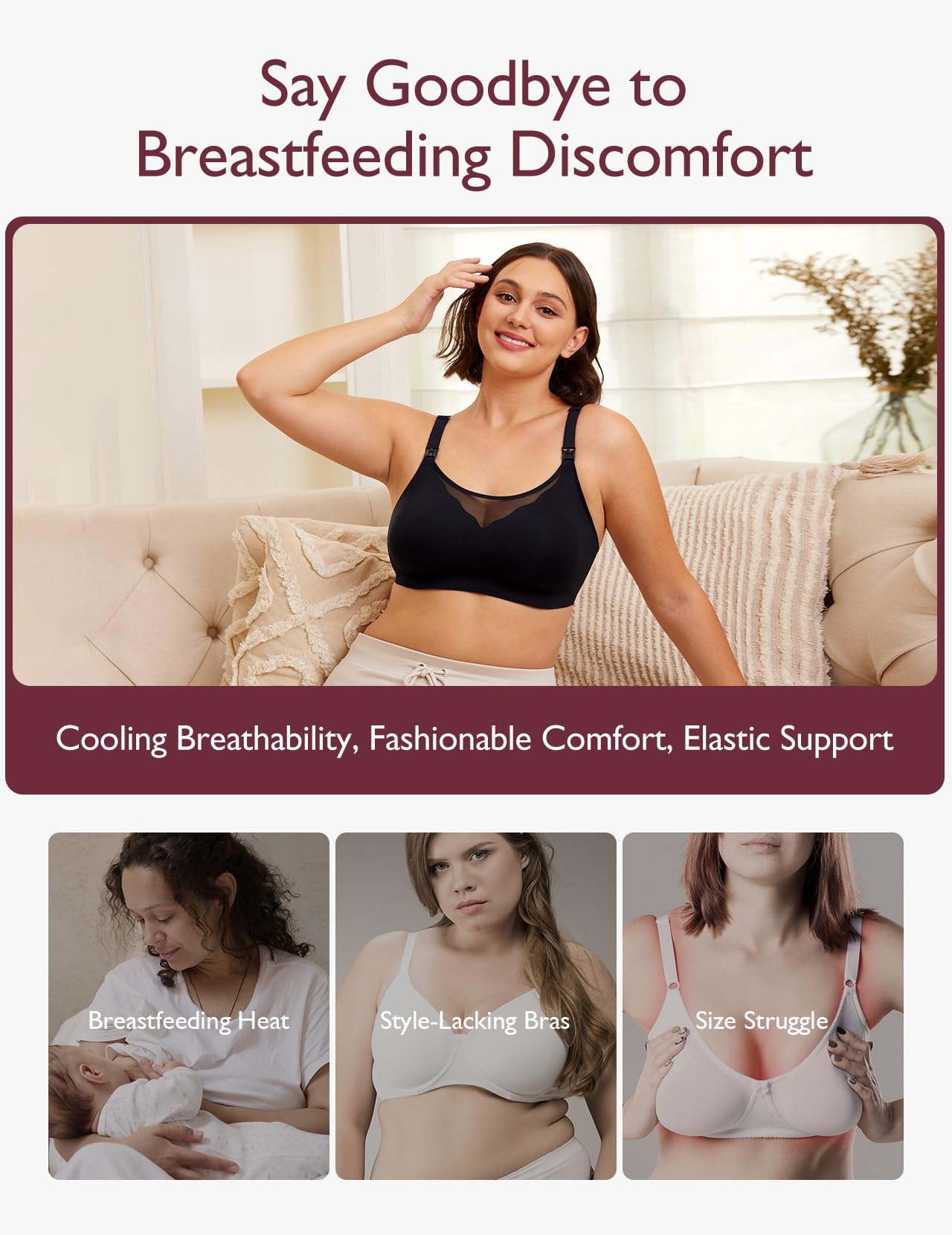 Nursing Bras for Breastfeeding, Breathable Mesh Nursing Bras Comfort Maternity Bra Wireless Pregnancy Sleep Bra