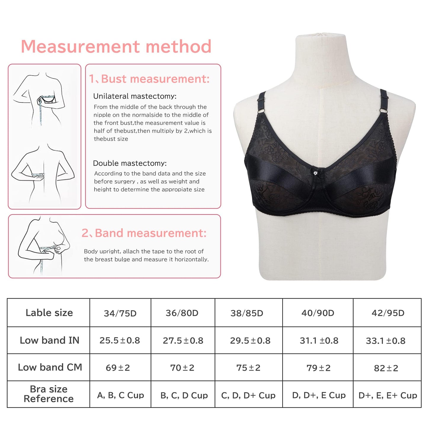 Pocket Bra for Mastectomy Prosthesis Breast Forms Underwired Post-Surgery Bra