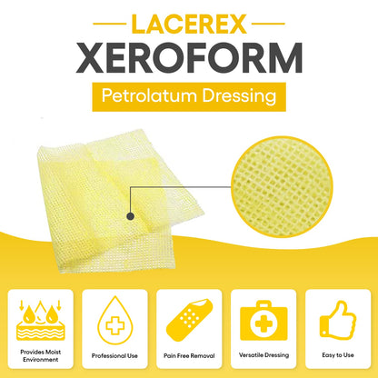 Medical Xeroform Petrolatum Dressing - Non-Adhering Gauze Pads - Fine Mesh Gauze Patch Sterile