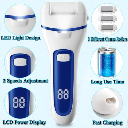 Callus Remover for Feet, 13-in-1 Professional Pedicure Tools Foot Care Kit,  3 Rollers, 2 Speed, Battery Display