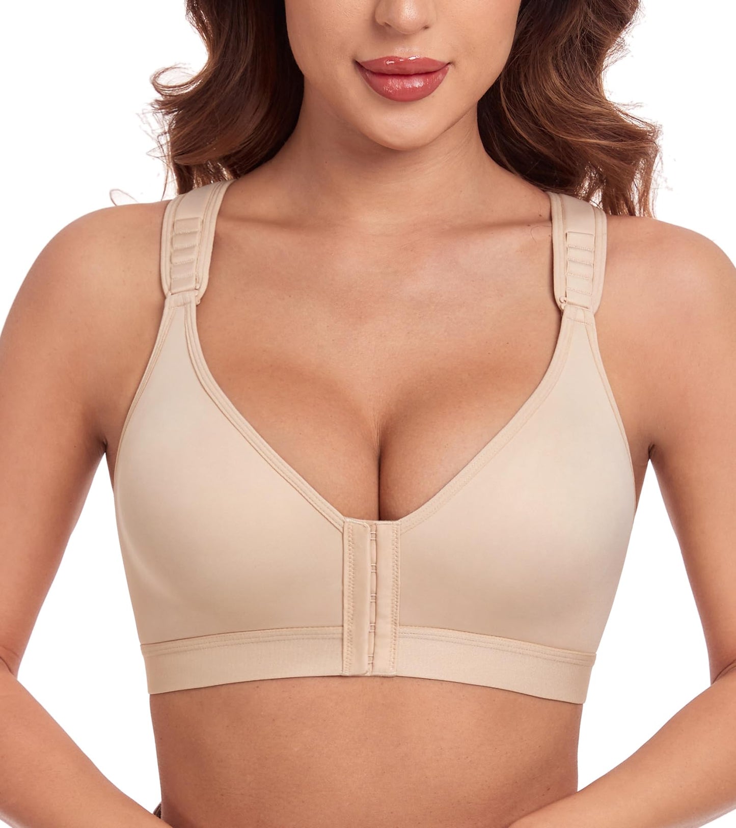 Post Surgical Bra Front Closure Non Padded Wirefree Racerback Adjustable Wide Strap Mastectomy