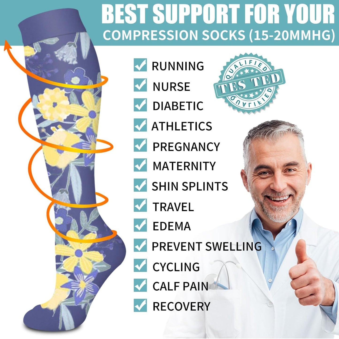 Compression Socks for Women & Men Circulation(6 pairs)-Graduated Supports Socks for Running, Athletic Sports