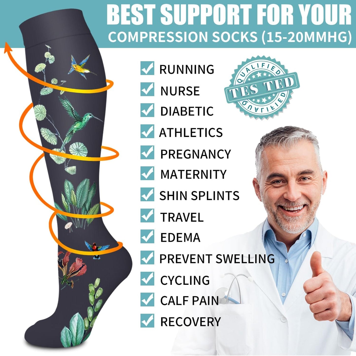 Compression Socks for Women & Men Circulation(6 pairs)-Graduated Supports Socks for Running, Athletic Sports