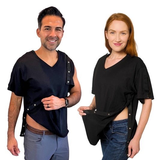 Unisex Post Surgery & Rehab V Neck Dual Access Snap Shirt