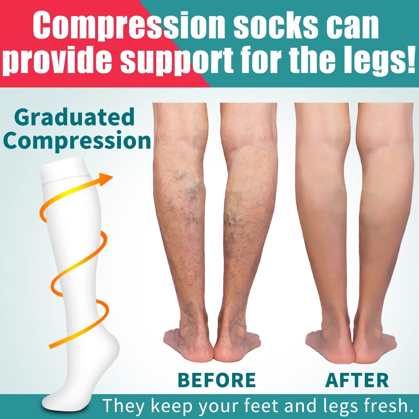 Compression Socks for Women & Men Circulation(6 pairs)-Graduated Supports Socks for Running, Athletic Sports