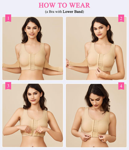 Front Closure Post Surgery Compression Wireless Everyday Bras for Women Mastectomy Support