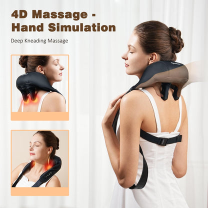 Neck Massager with Heat, Cordless 4D Deep Tissue Kneading Massage, Shiatsu Neck and Shoulder Massage Pillow for Neck, Back and Leg Pain Relief