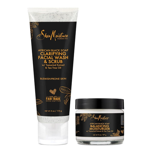SheaMoisture African Black Soap Scrub & Lotion Cleanser & Scrub and Lotion Duo Blemish Prone Skin Clarifying 2 Count