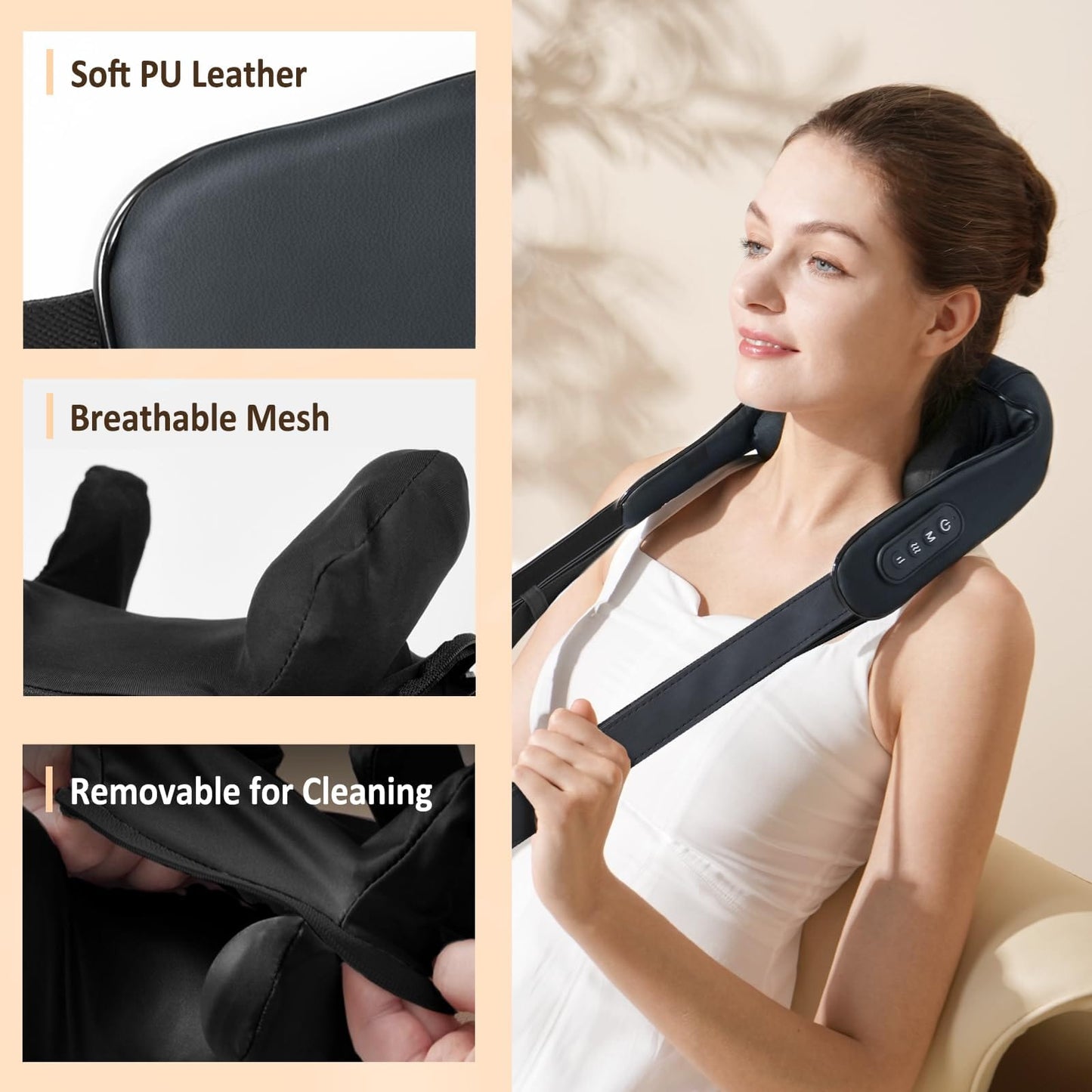 Neck Massager with Heat, Cordless 4D Deep Tissue Kneading Massage, Shiatsu Neck and Shoulder Massage Pillow for Neck, Back and Leg Pain Relief