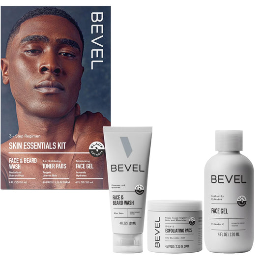Bevel Skin Care Set - Includes Face Wash with Aloe Vera, Glycolic Acid Exfoliating Pads, Lightweight Face Moisturizer, Helps Treat Blemishes, Bumps and Discoloration