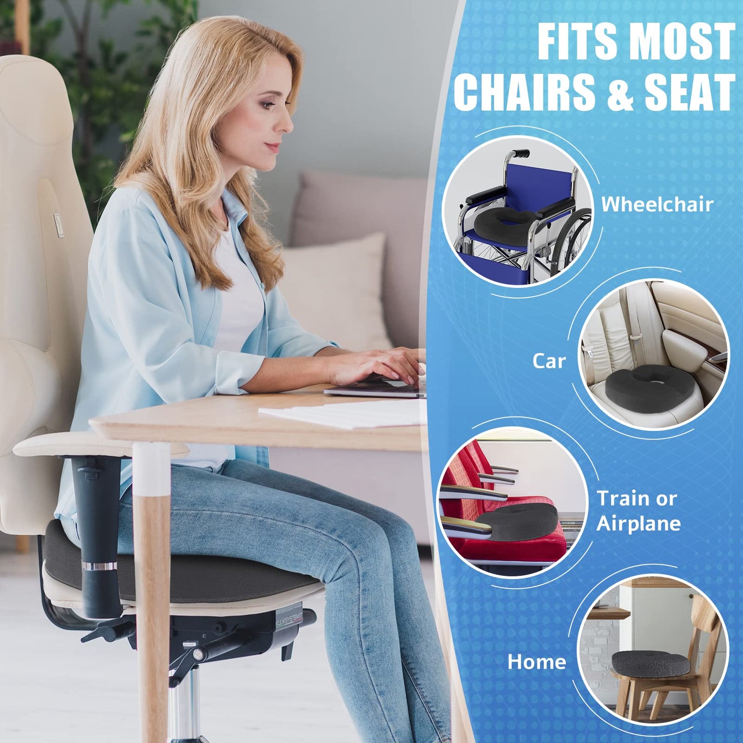 Donut Pillow Seat Cushion, Donut Chair Cushions for Postpartum Pregnancy & Hemorrhoids ,Tailbone Pain Relief Cushion, Memory Foam Seat Cushions for Office &Home Chairs