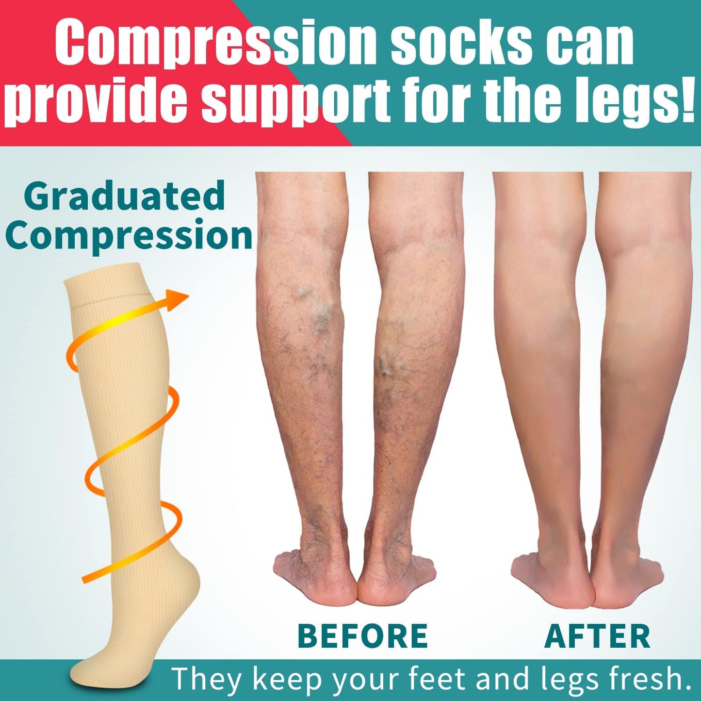 Compression Socks for Women & Men Circulation(6 pairs)-Graduated Supports Socks for Running, Athletic Sports