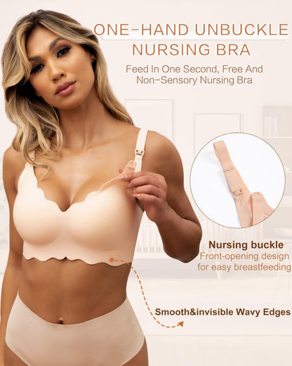 Nursing Bras for Breastfeeding Wavy Seamless Comfort Maternity Bralette Wireless Pregnancy Sleep Bra with Support