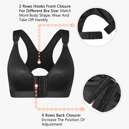 Post Surgical Bra Front Closure Non Padded Wirefree Racerback Adjustable Wide Strap Mastectomy