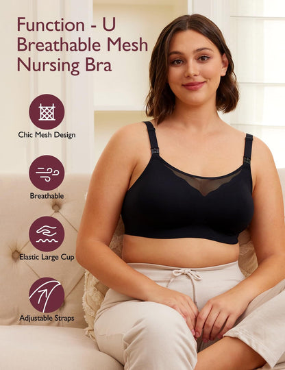 Nursing Bras for Breastfeeding, Breathable Mesh Nursing Bras Comfort Maternity Bra Wireless Pregnancy Sleep Bra