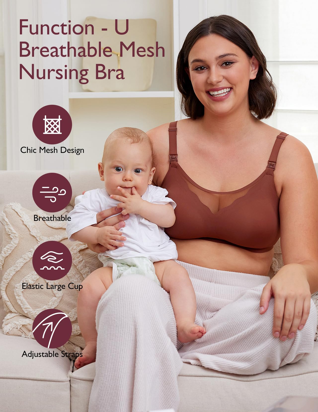 Nursing Bras for Breastfeeding, Breathable Mesh Nursing Bras Comfort Maternity Bra Wireless Pregnancy Sleep Bra