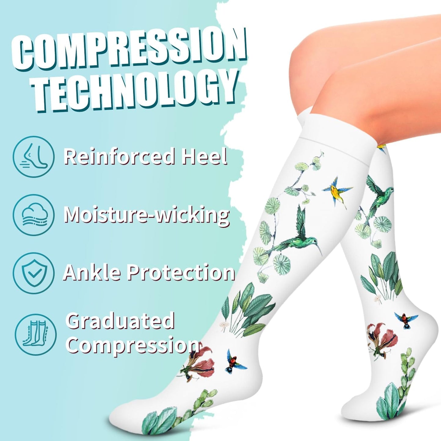 Compression Socks for Women & Men Circulation(6 pairs)-Graduated Supports Socks for Running, Athletic Sports