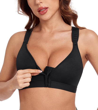 Post Surgical Bra Front Closure Non Padded Wirefree Racerback Adjustable Wide Strap Mastectomy