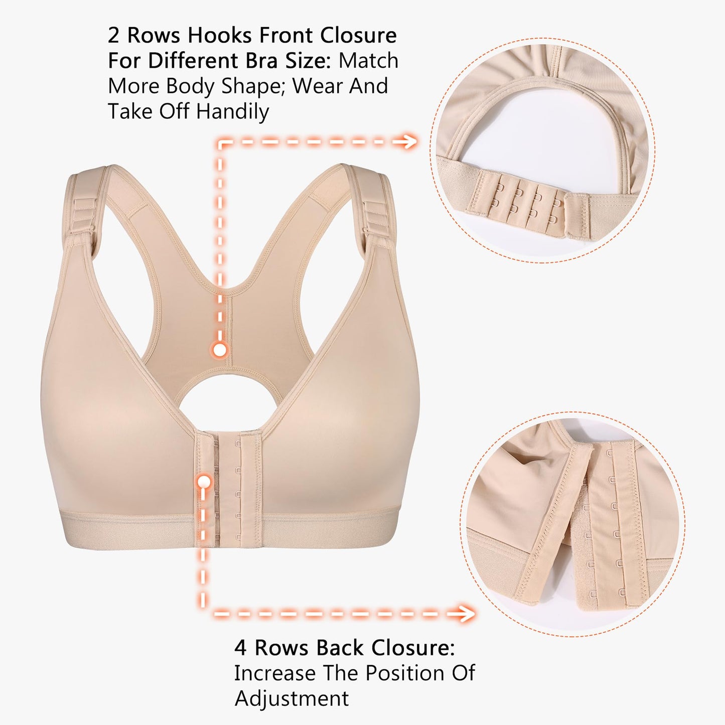 Post Surgical Bra Front Closure Non Padded Wirefree Racerback Adjustable Wide Strap Mastectomy