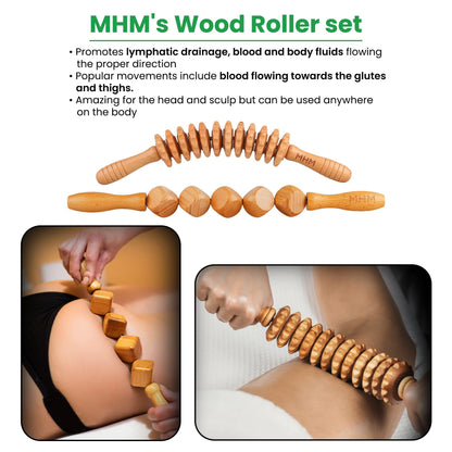 8-in-1 Complete Wood Therapy Massage Tool Set for Body Shaping - Durable and Comfortable Massage Tools to Help with Reduction of Cellulite and More